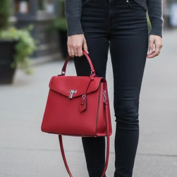 Guess Cherry Red Top Handle Satchel Bag - Picture 2 of 10